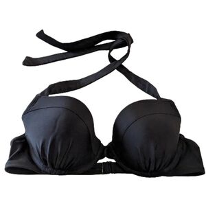 Aerie Blakely Halter Bikini Top Black Padded Underwire 34C Nylon Elastane